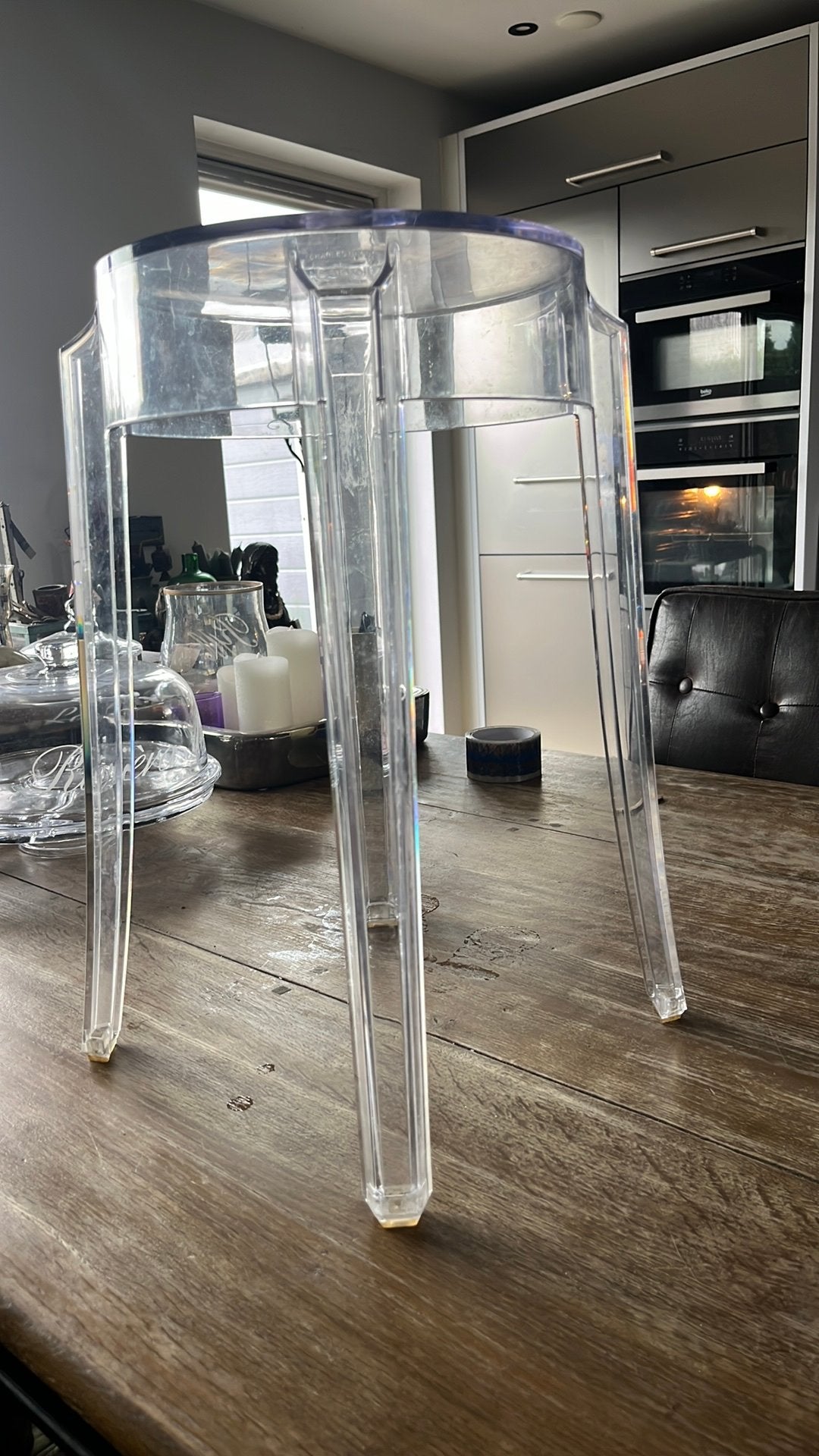Kartell krukje Charles Ghost transparant plastic hoogte 46,5, Kunststof, Gebruikt, Ophalen of Verzenden, 1 kruk