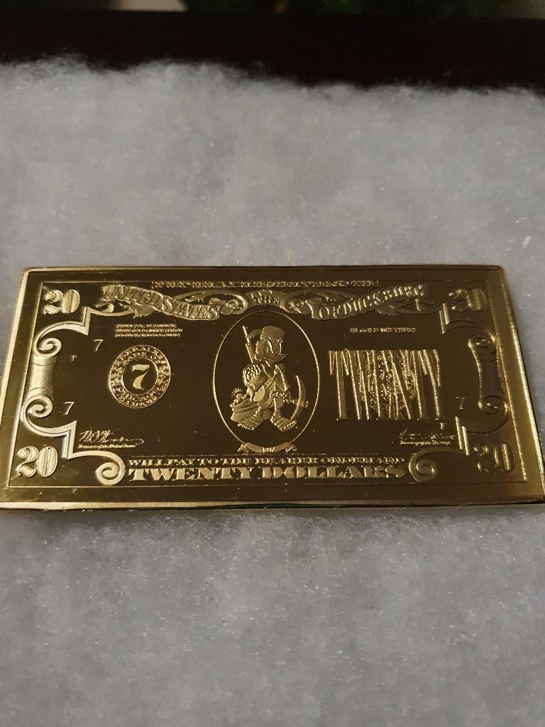 Dagobert Duck Gouden 20 Dollar Biljet Baar Walt Disney 24K V, Verzenden, Donald Duck, Zo goed als nieuw, Overige typen