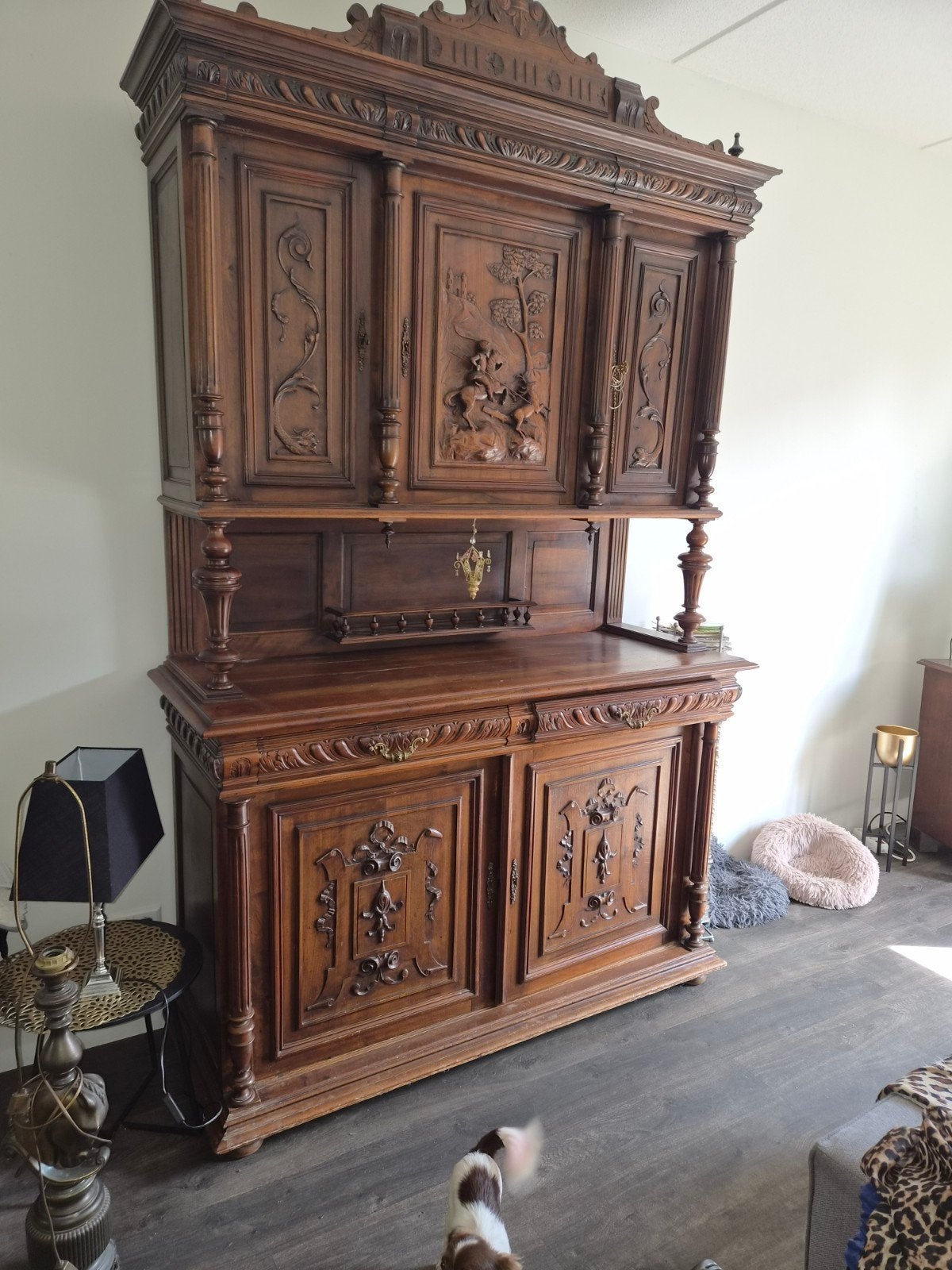 Antieke Jagerskast / Buffetkast - Massief Hout, Tweedelig, Ophalen