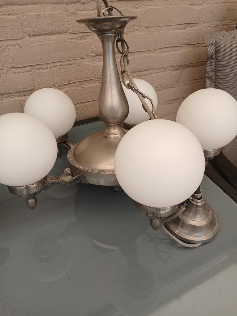 Art Deco/Art Nouveau tinnen (92%)hanglamp, Ophalen, Zo goed als nieuw, Minder dan 50 cm