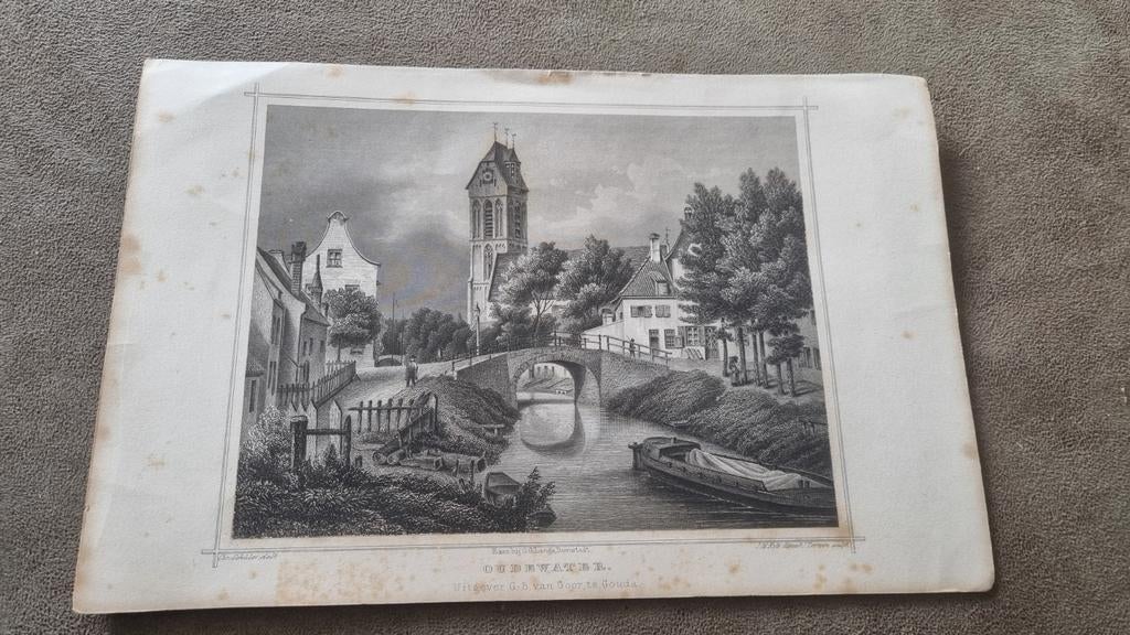 Oudewater R. - Gravure van Chr. Schuler, 1800 - 1899, Ophalen of Verzenden, Gravure, Met tekst