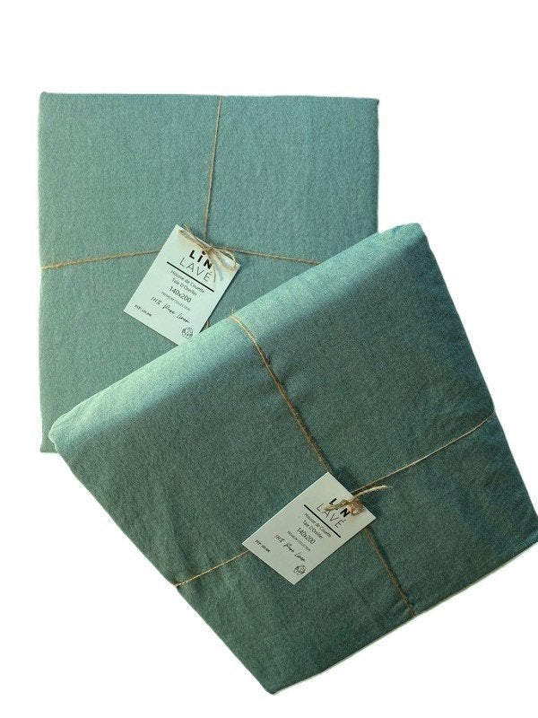 100% linnen dekbedovertrek 140x200 met grote sloop Groen, Eenpersoons, Dubbelzijdig bruikbaar, Nieuw, Ophalen of Verzenden