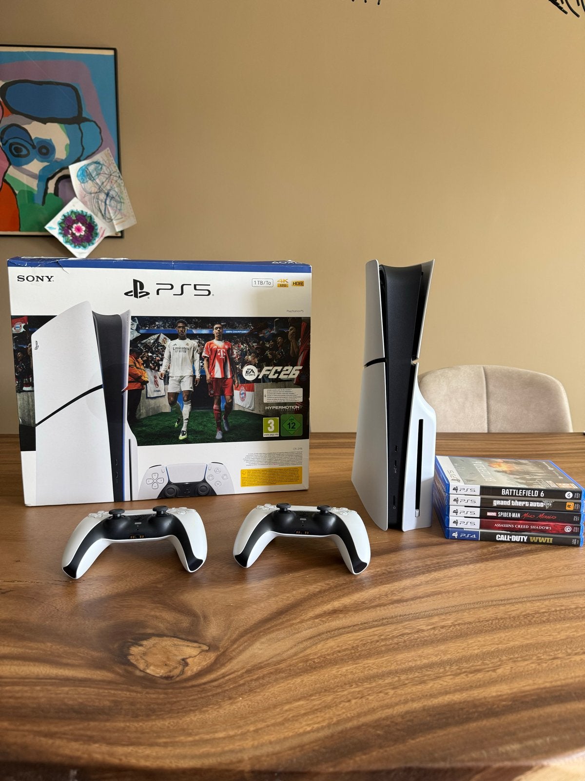 PlayStation 5 Disc Edition met 2 controllers en 5 games, Ophalen, Zo goed als nieuw, Playstation 5