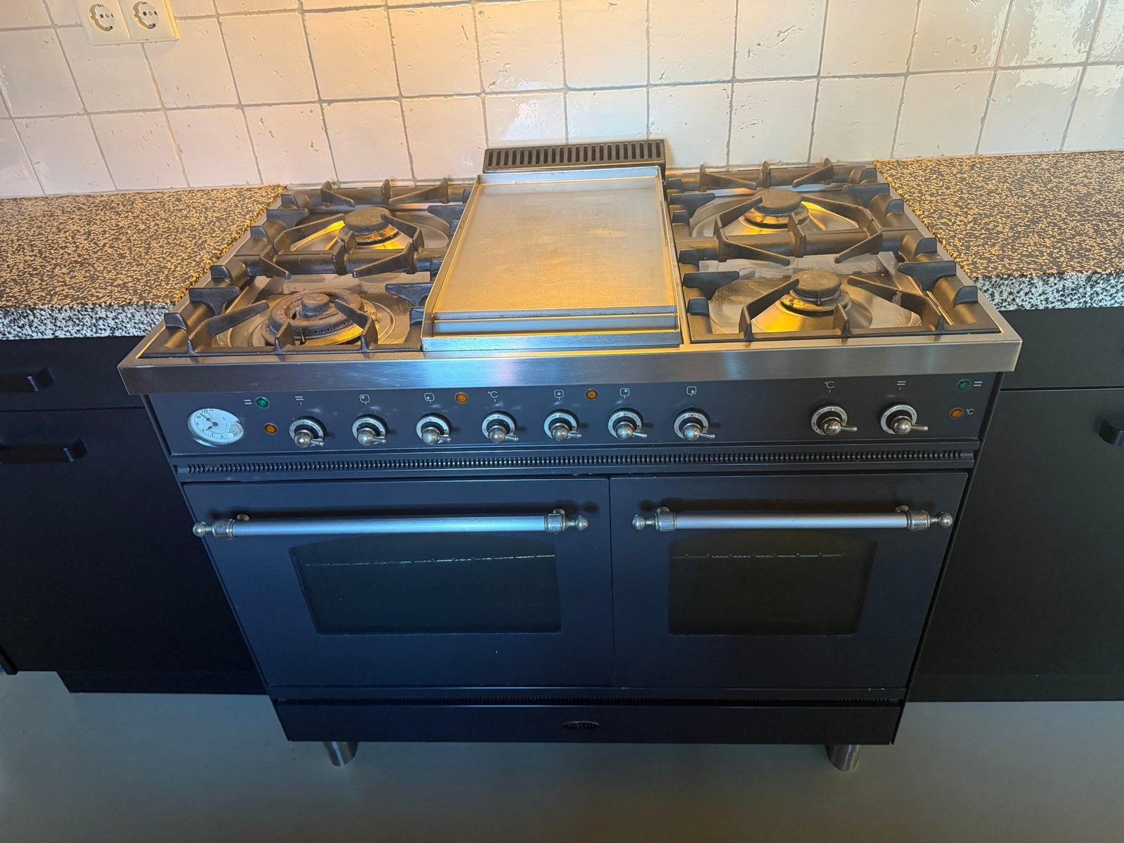 Vrijstaand gasfornuis met 4 pitten en een vispit  en 2 ovens, Ophalen, Gebruikt, 60 cm of meer, Gas