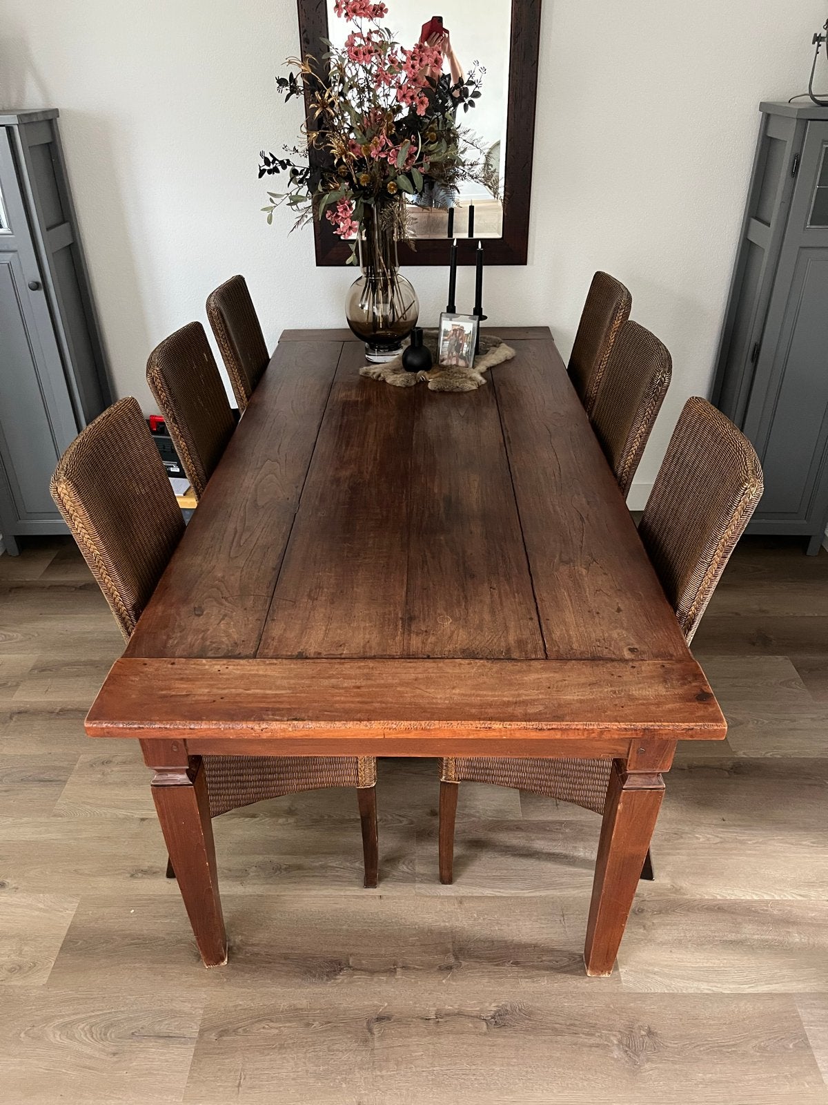 Tafel, eetstoelen, tv kast, salontafel set koloniaal, Ophalen, Gebruikt, 50 tot 100 cm, Vijf personen of meer