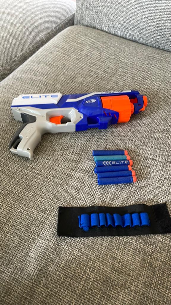 Nerf Disruptor Elite 6 barrel met 6 pijltjes en bandje, Ophalen of Verzenden, Zo goed als nieuw