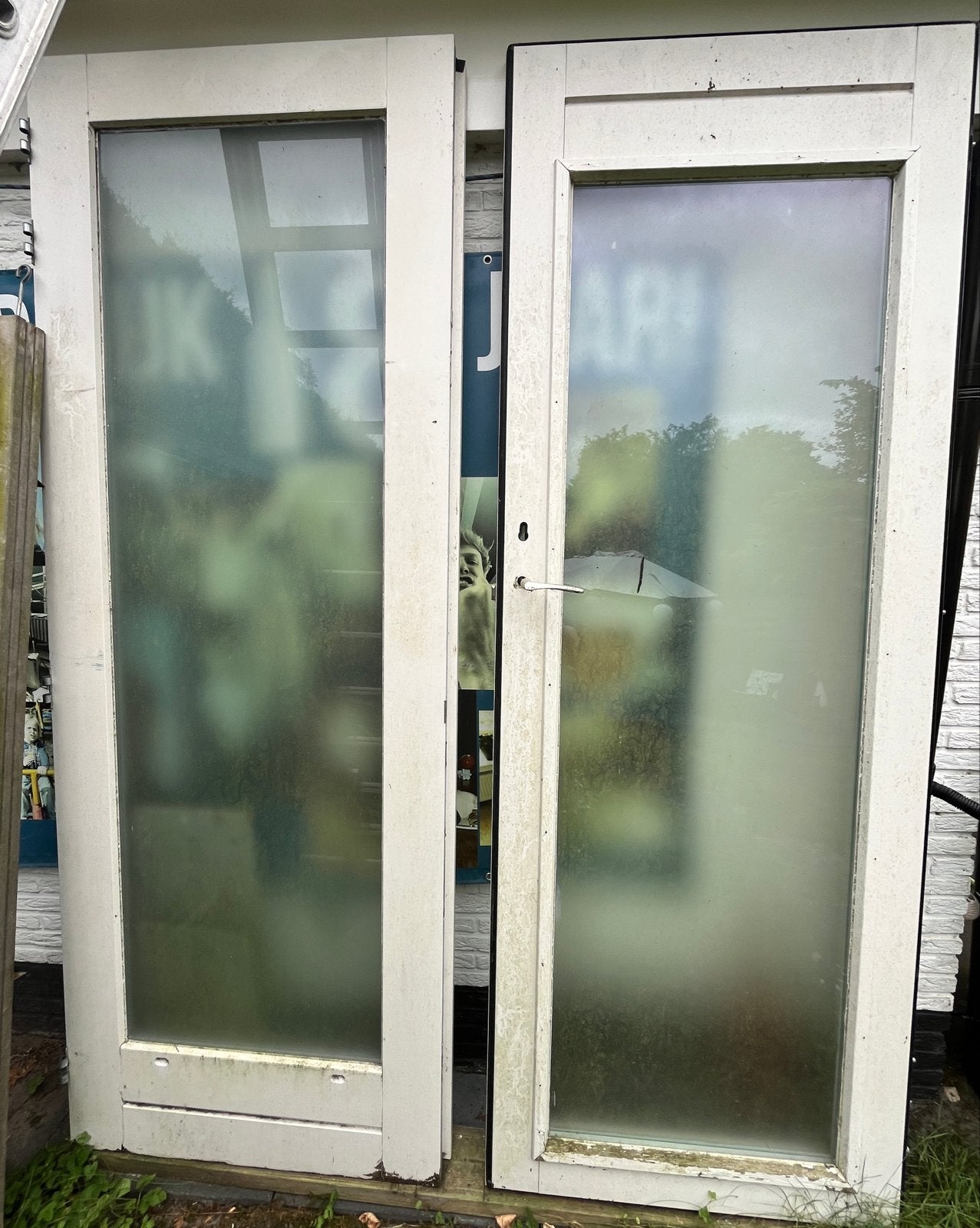 Tuin(buiten)deuren met matglas 88cmx239 cm, 5,5 cm dik, Doe-het-zelf en Verbouw, Deuren en Horren, Ophalen, Gebruikt, 80 tot 100 cm