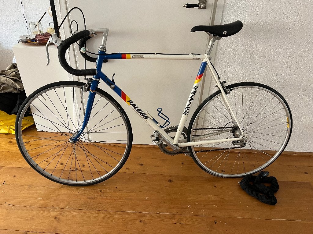 retro Raleigh road bike, 28 inch, Gebruikt, 10 tot 15 versnellingen, Velgrem
