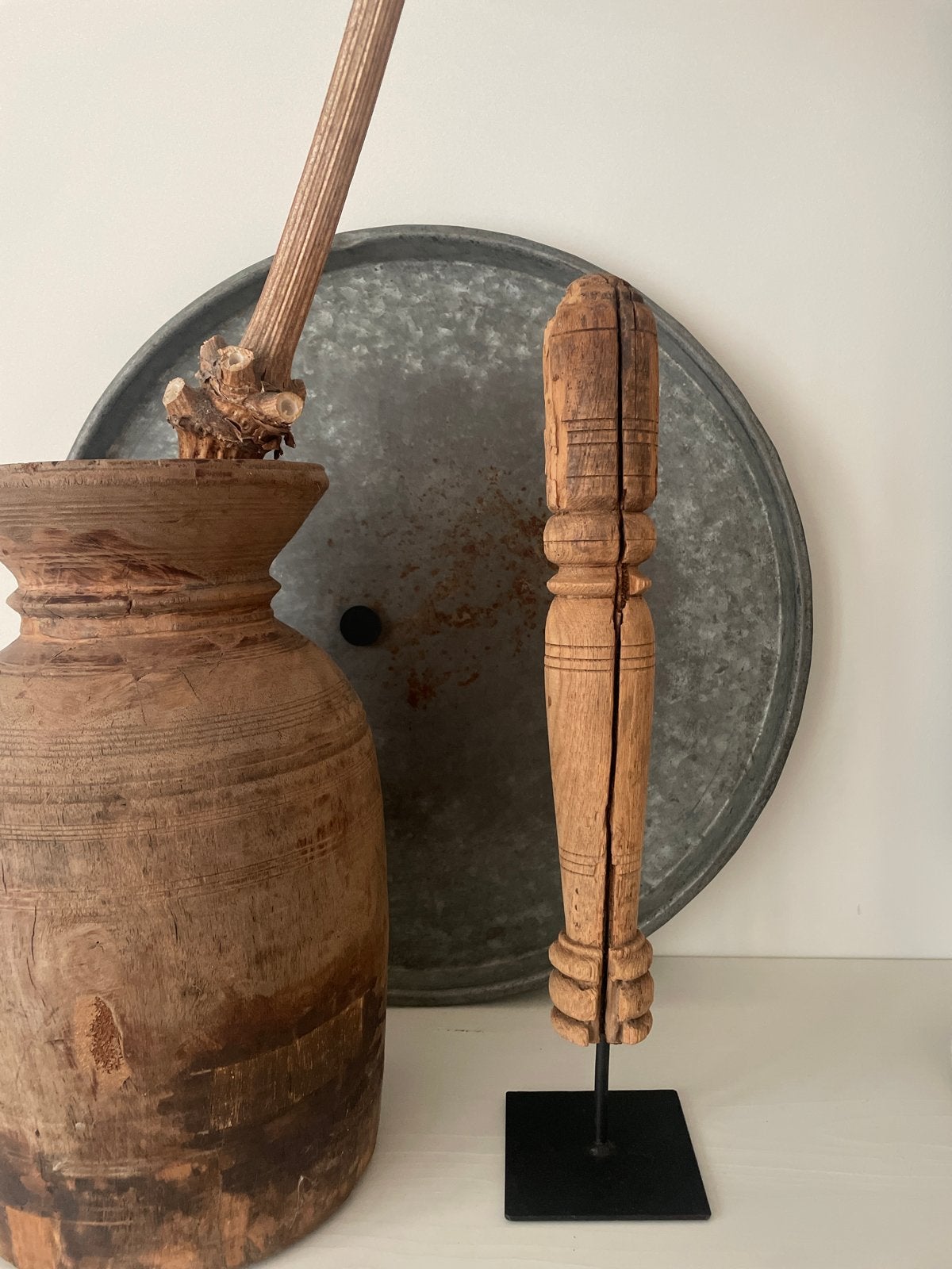 Robuust houten ornament op voet - Landelijke stijl, Ophalen of Verzenden, Zo goed als nieuw, Bruin, Hout