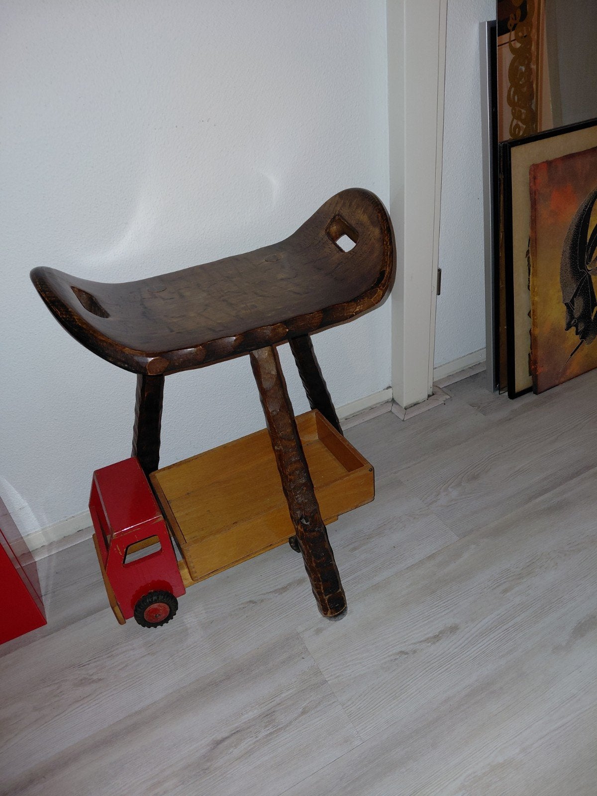 vintage spaanse brutalist kruk stoel mid century desing 50s, Ophalen, Gebruikt, Hout