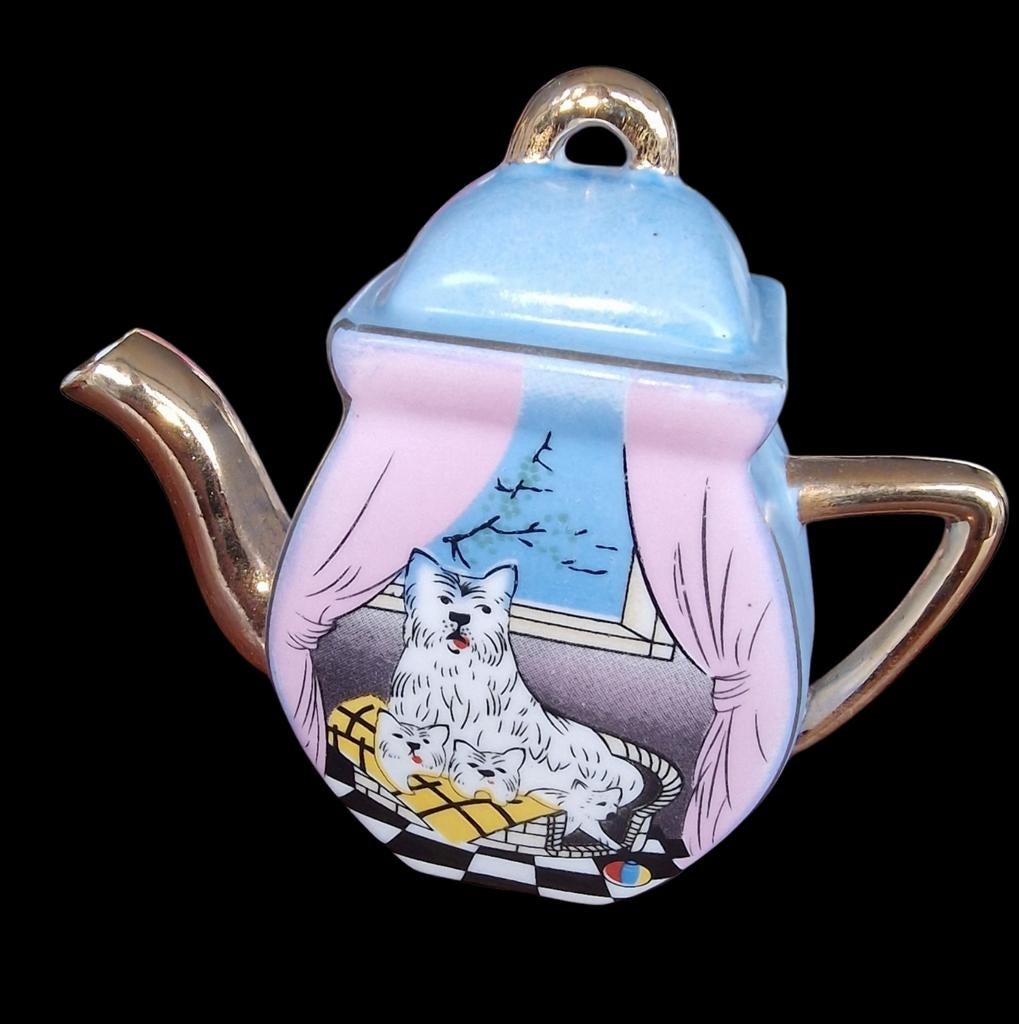 Vintage Keramische Miniatuur Theepot Hond en Puppy's, Antiek en Kunst, Ophalen of Verzenden
