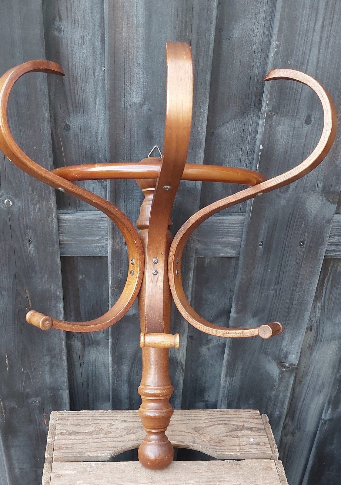 Vintage houten wandkapstok, art deco stijl, Wandkapstok, Gebruikt, Ophalen of Verzenden, Minder dan 100 cm