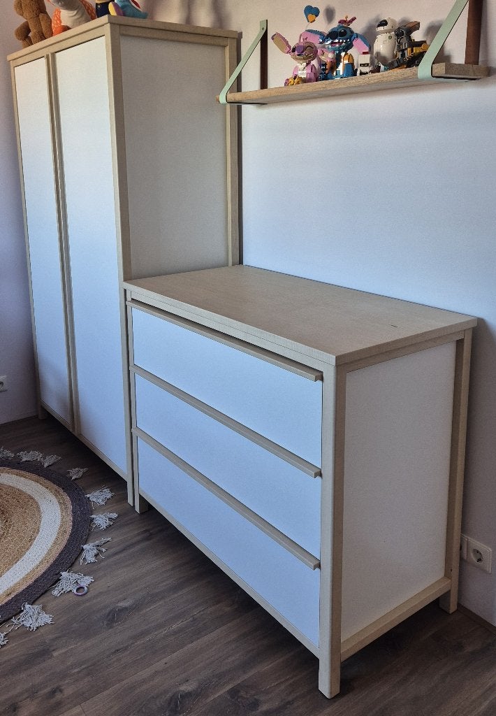 Commode + 2-deurs kledingkast wit/naturel, Ophalen, Gebruikt, Kast, 50 tot 70 cm