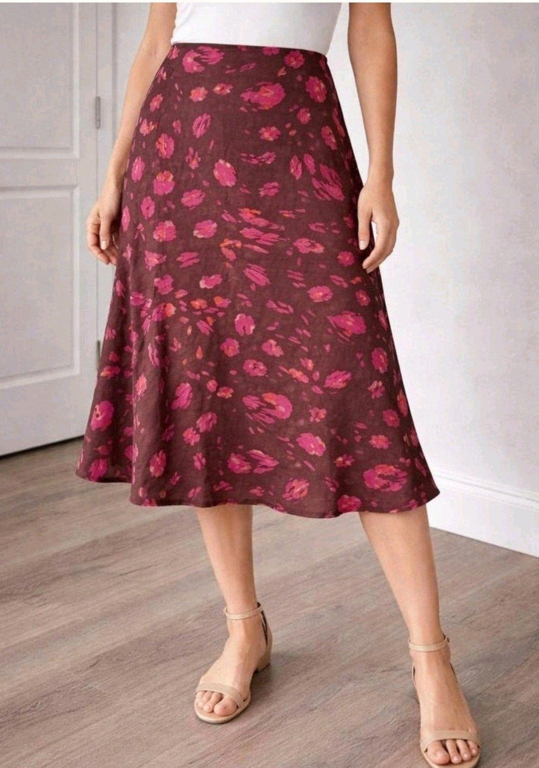 Love & Roses Midi Rok Bruin met Bloemenprint Maat 40, Maat 38/40 (M), Meerkleurig, Ophalen of Verzenden, Zo goed als nieuw