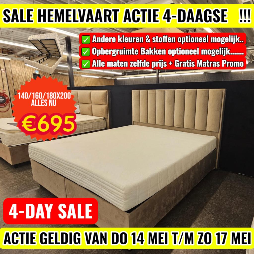 Actie 4 Dagen Boxspring Bedden Alle Maten 140 160 180 200, Crème, Ophalen of Verzenden, 180 cm, 200 cm