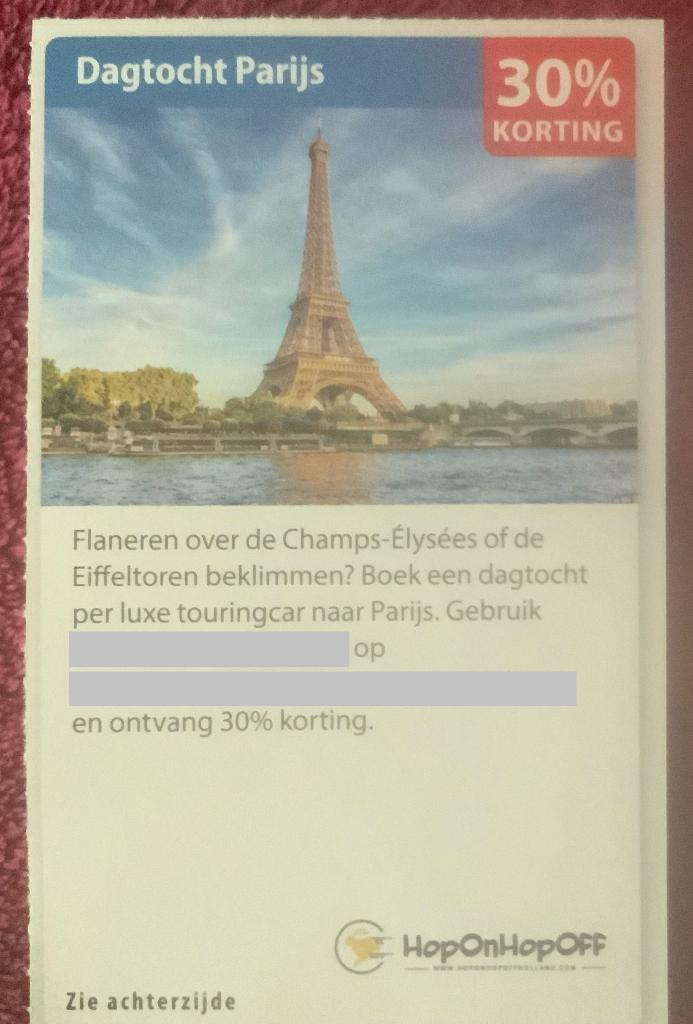 Dagtocht Parijs Voordeelbon, Tickets en Kaartjes, Drie personen of meer, Kortingsbon, Overige typen