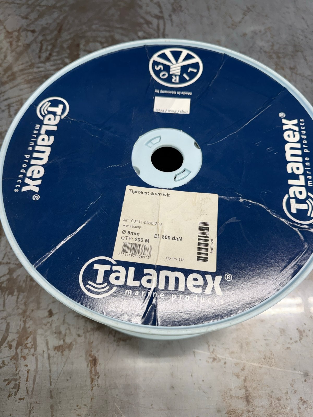 3-atrengs touw Talamex Tiptolest 6mm wit - 190m, Ophalen of Verzenden, Nieuw, Toebehoren, Minder dan 15 m²