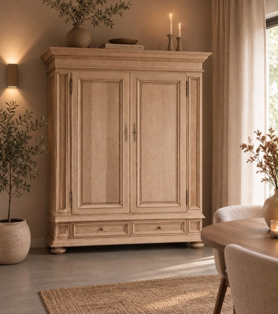 Eiken kast, Ophalen, Gebruikt, Met lade(s), 150 tot 200 cm