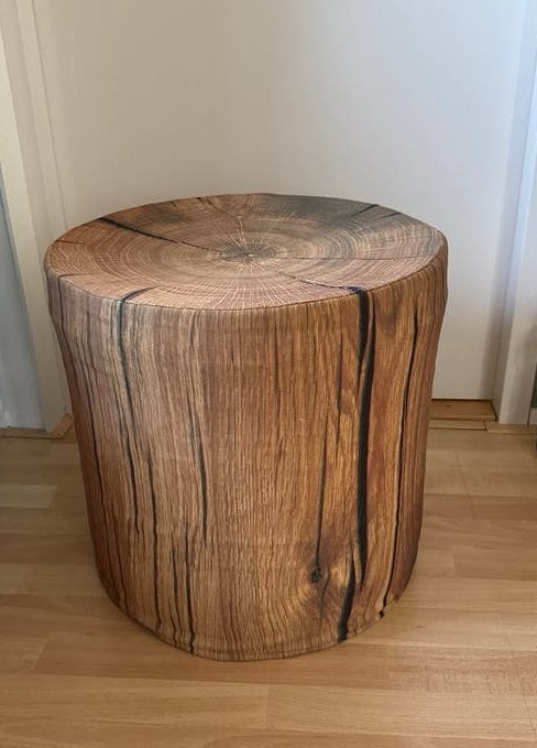 Poef houtblokken van Art of Living (2 stuks), Huis en Inrichting, Ophalen, Gebruikt, Rond, Minder dan 50 cm