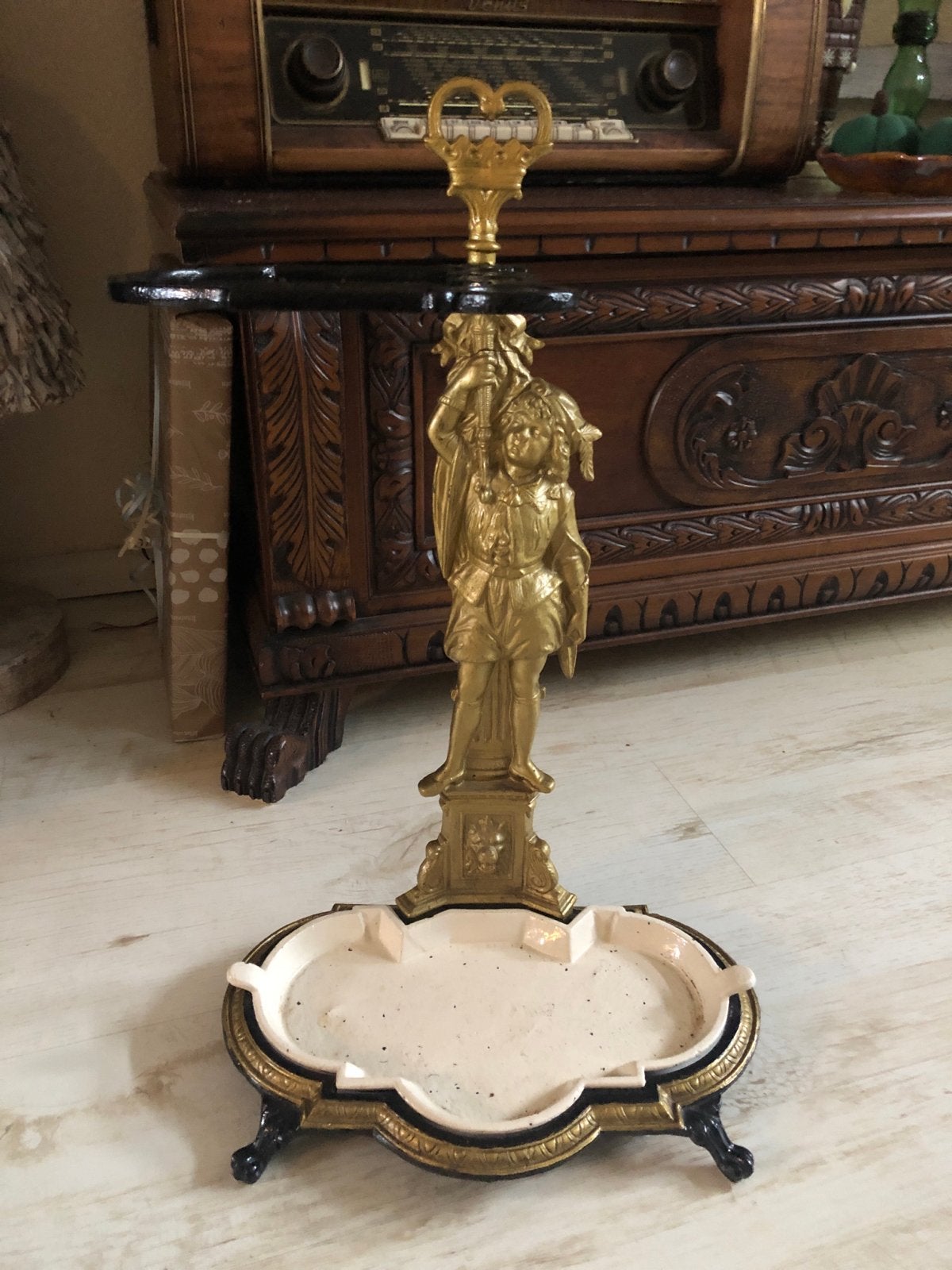 Antieke gietijzeren paraplubak met figuur, Ophalen of Verzenden