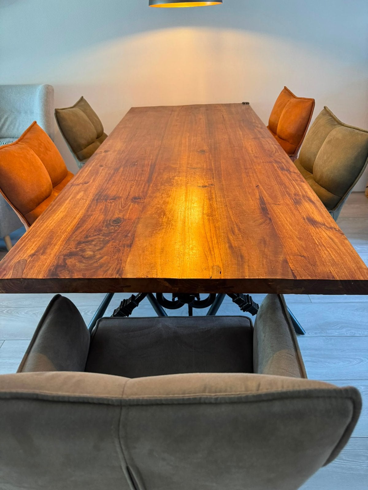 Teakhouten eettafel + eetkamerstoelen (complete set), Huis en Inrichting, Tafels | Eettafels, Ophalen, Teakhout, 200 cm of meer