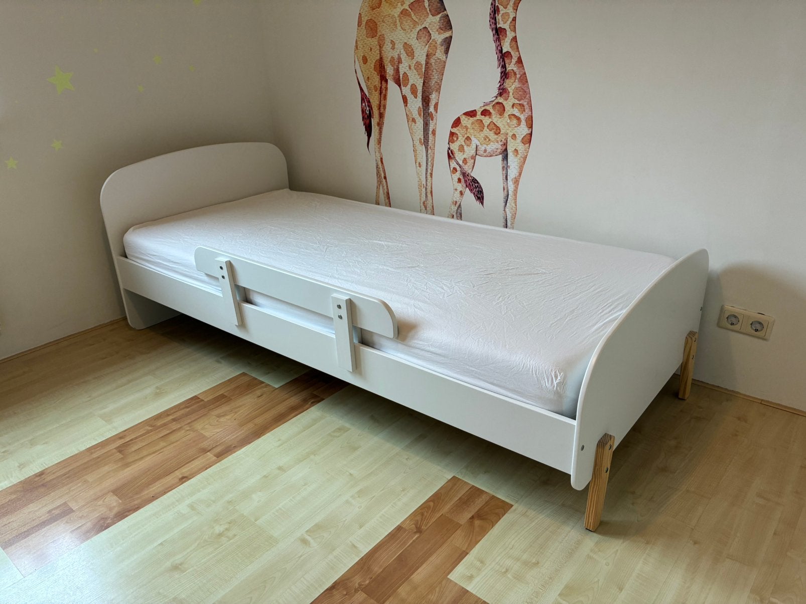 (Kinder)bed 200cm wit + hout incl losse valbeschermer, Ophalen, 90 cm, Eenpersoons, Wit