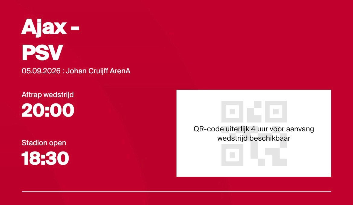 Ajax PSV 2x F side, Tickets en Kaartjes, Sport | Voetbal, Twee personen, Februari