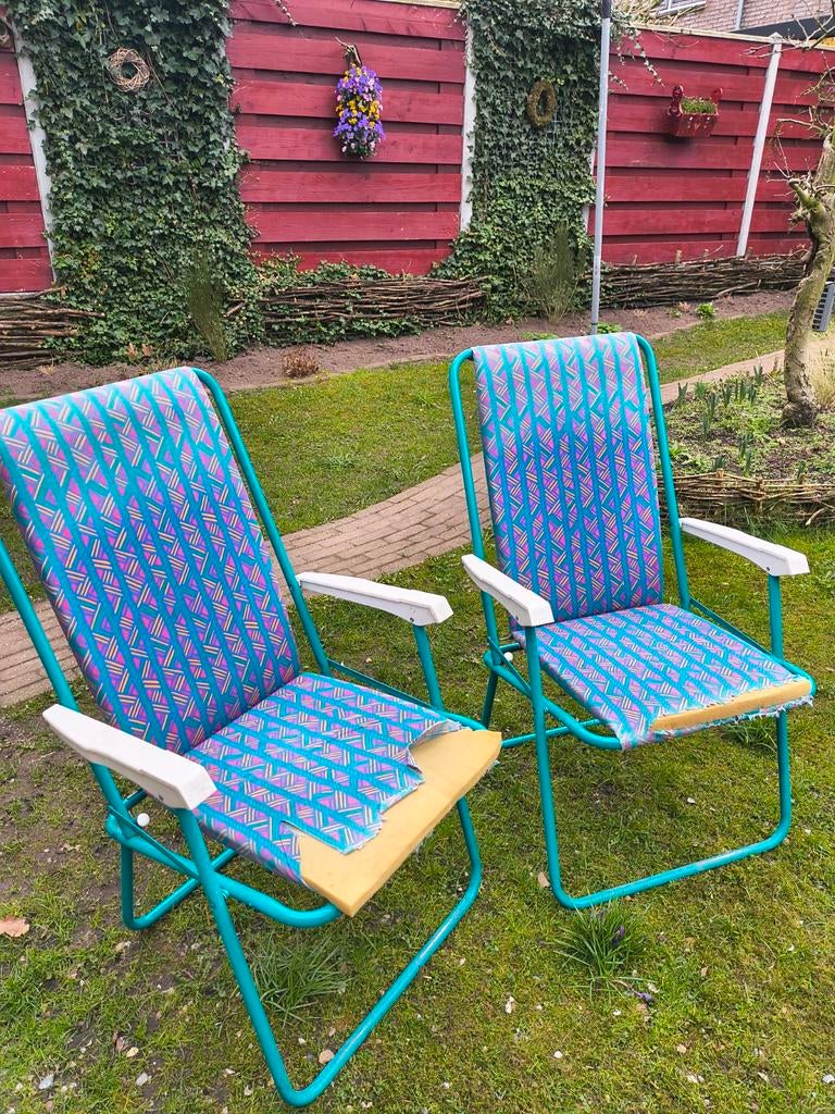 Vintage klapstoelen met werk, Ophalen, Gebruikt