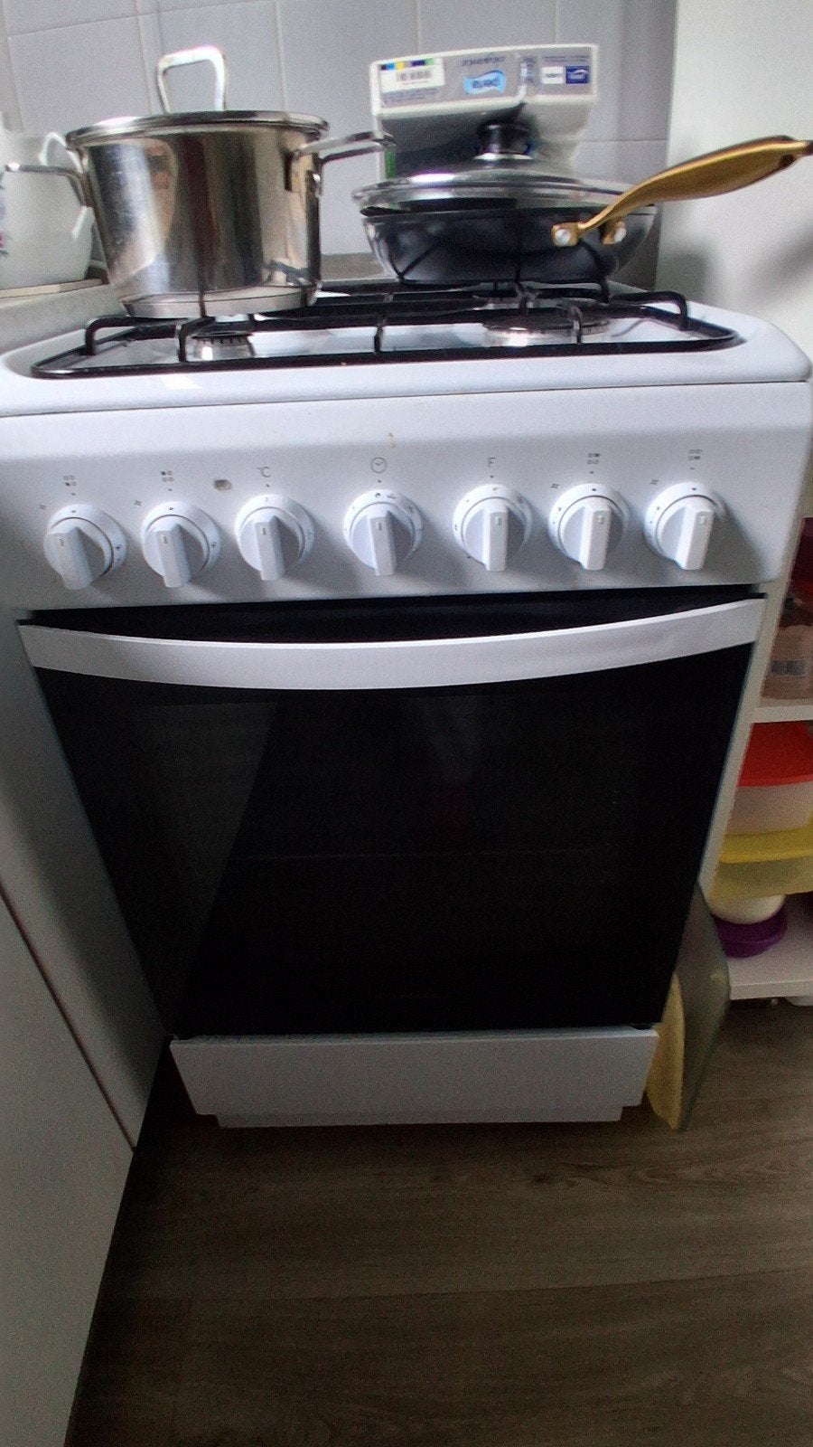 Vrijstaand gasfornuis met elektrische kookzone en oven, Ophalen, Gebruikt, 60 cm of meer, 4 kookzones