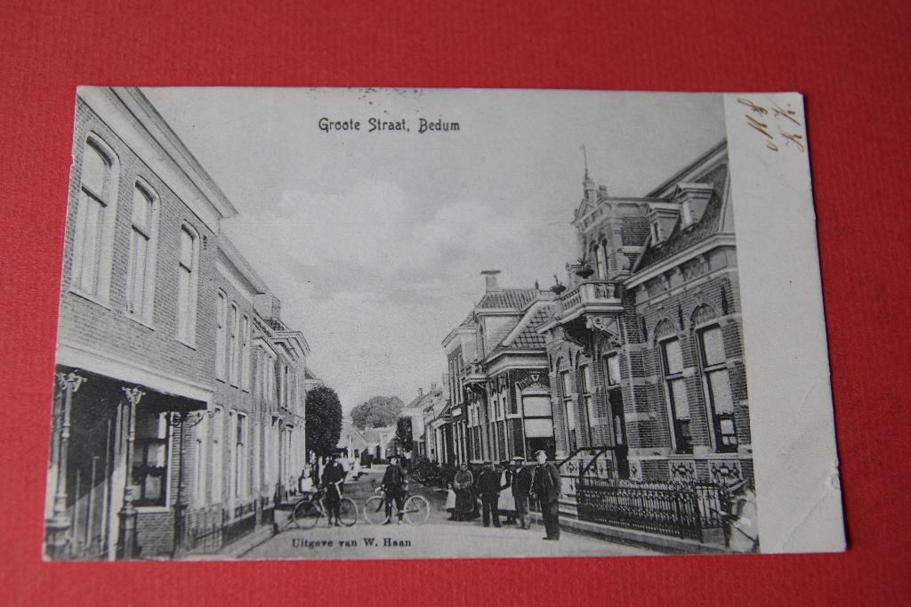 Kaartje van de Groote straat in Bedum, Verzamelen, Ophalen of Verzenden, Voor 1920, Gelopen, Groningen