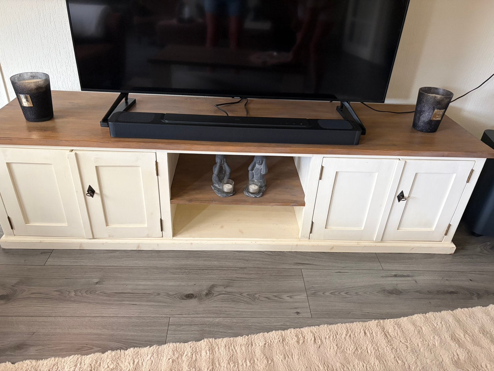 Tv meubel creme/ hout, Huis en Inrichting, Complete inboedels, Ophalen