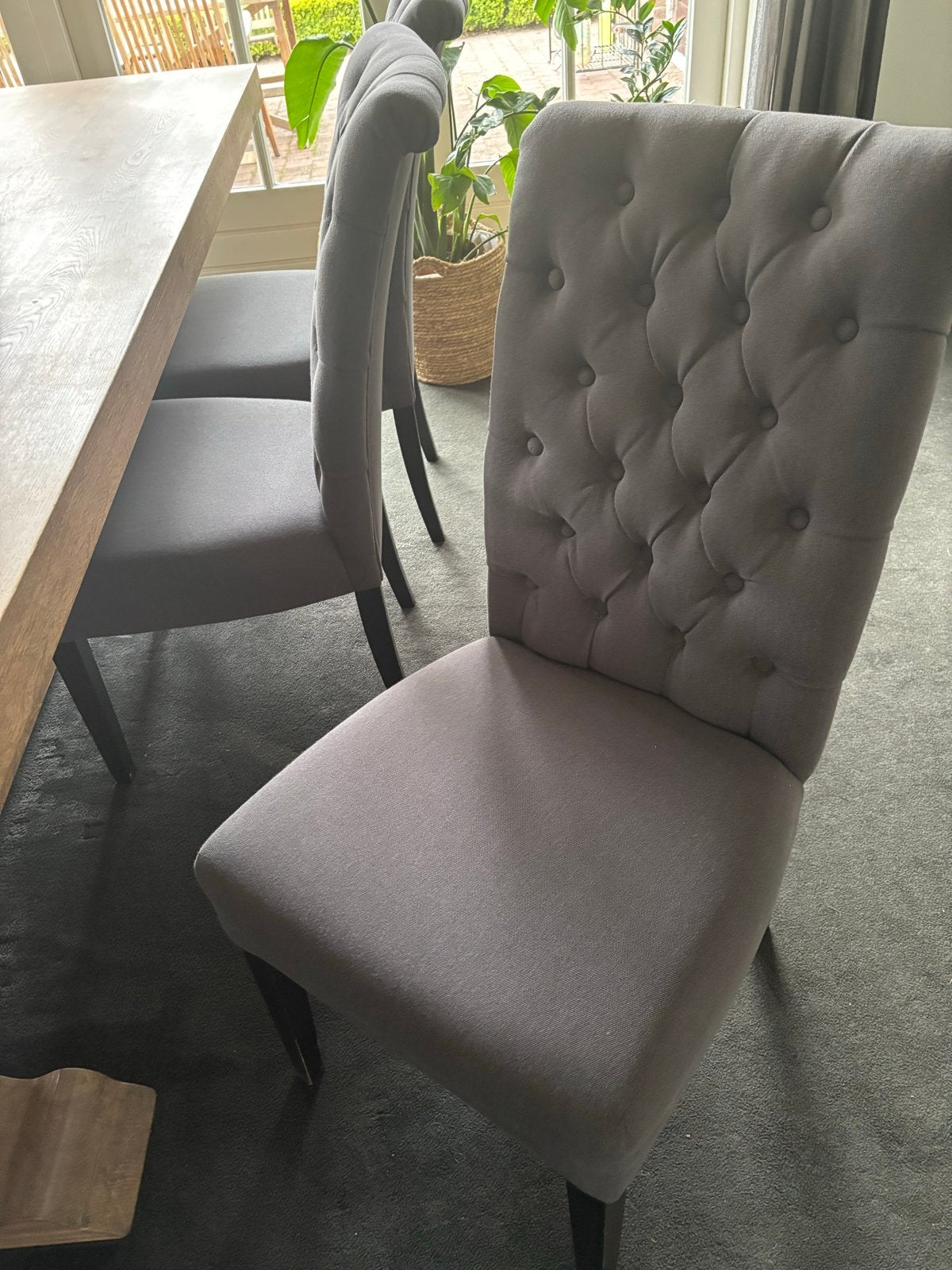 6 Gecapitonneerde Stoelen - Grijs Stof, Ophalen, Gebruikt, Vijf, Zes of meer stoelen, Stof