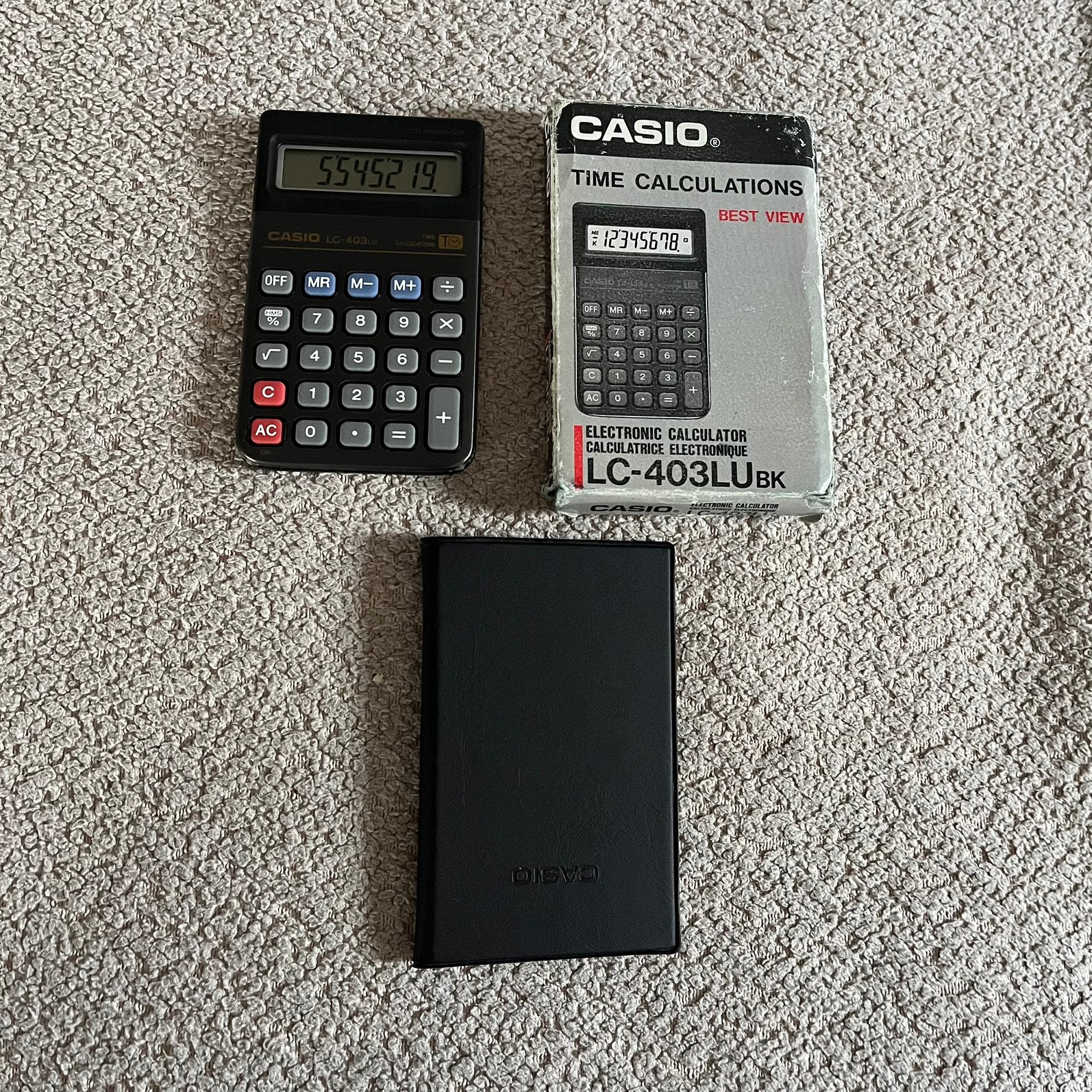 Vintage Casio LC-403LU Rekenmachine – Compleet met doos hoes, Ophalen of Verzenden, Zo goed als nieuw