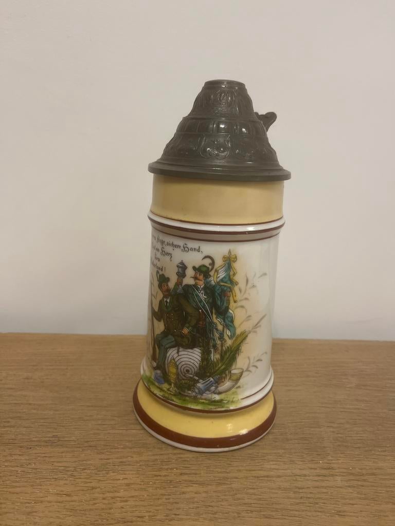 Vintage Duitse Bierpul met Tinnen Deksel, Antiek en Kunst, Ophalen of Verzenden