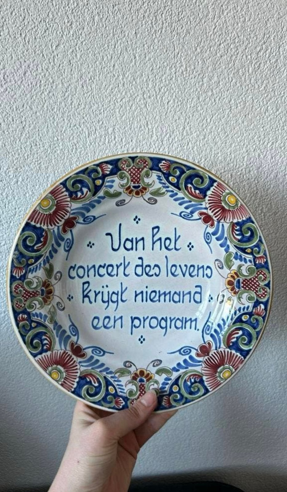 Unieke Delfts Blauwe Wandbord met Spreuk - Studio Workum 198, Antiek en Kunst, Ophalen of Verzenden
