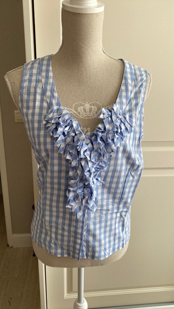 Blouse blauw Wit met roezel maat 38 Merk Falino, Maat 38/40 (M), Blauw, Ophalen of Verzenden, Zo goed als nieuw