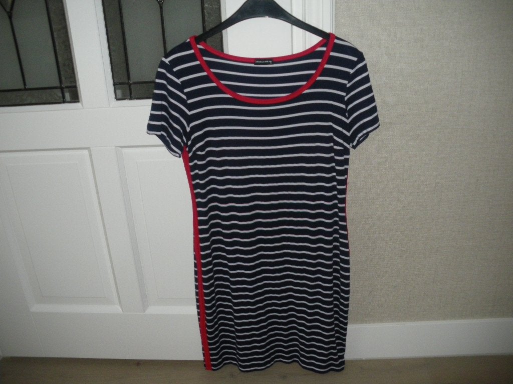 leuk blauw wit gestreept zomer jurkje angelle milan smal, Blauw, Ophalen of Verzenden, Zo goed als nieuw, Korte mouw