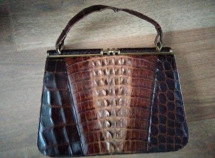 Vintage lederen tas van krokodil: bieden vanaf, Ophalen of Verzenden