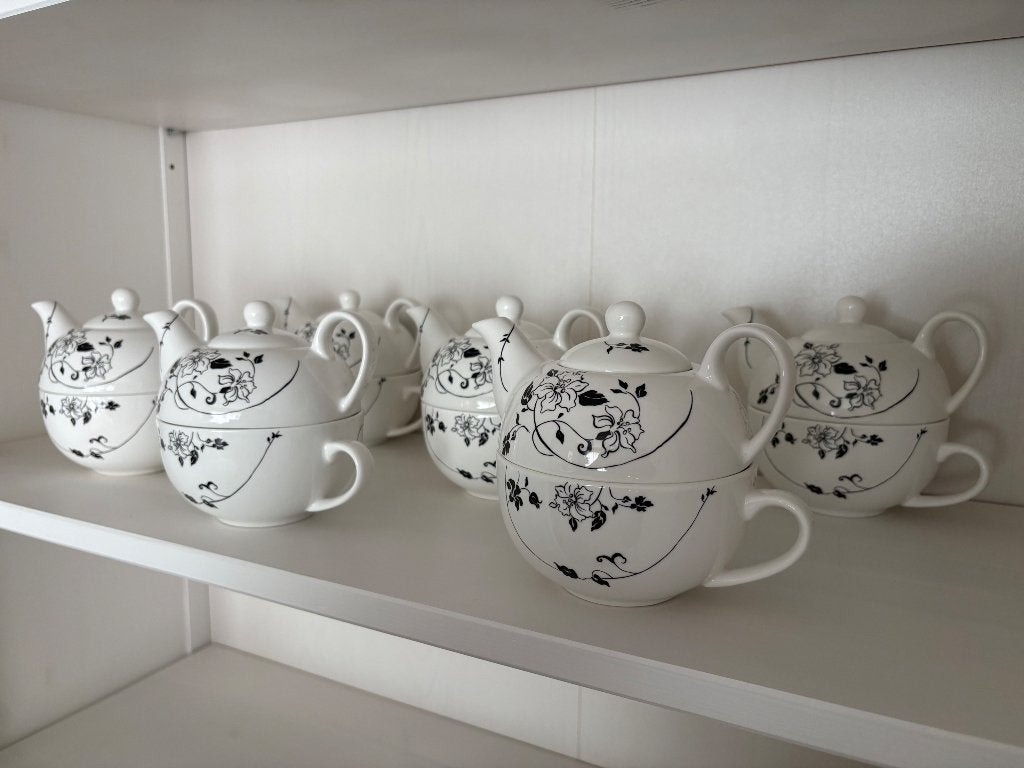 Tea for One set 6x (wit/zwart), Overige merken, Ophalen of Verzenden, Zo goed als nieuw, Porselein