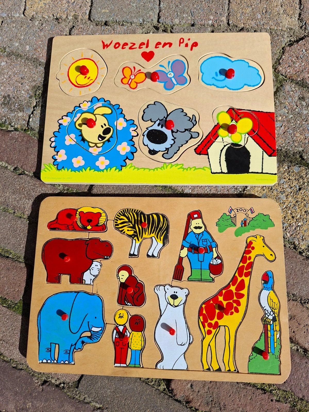 Houten legpuzzels Woezel en Pip & Dieren, Ophalen, Gebruikt, Overige typen