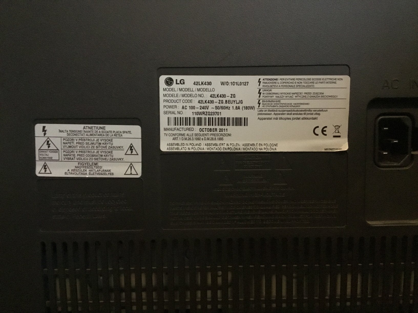 LG Monitor/tv scherm 42 inch 42LK430-ZG, Ophalen, Gebruikt, 50 Hz, LCD