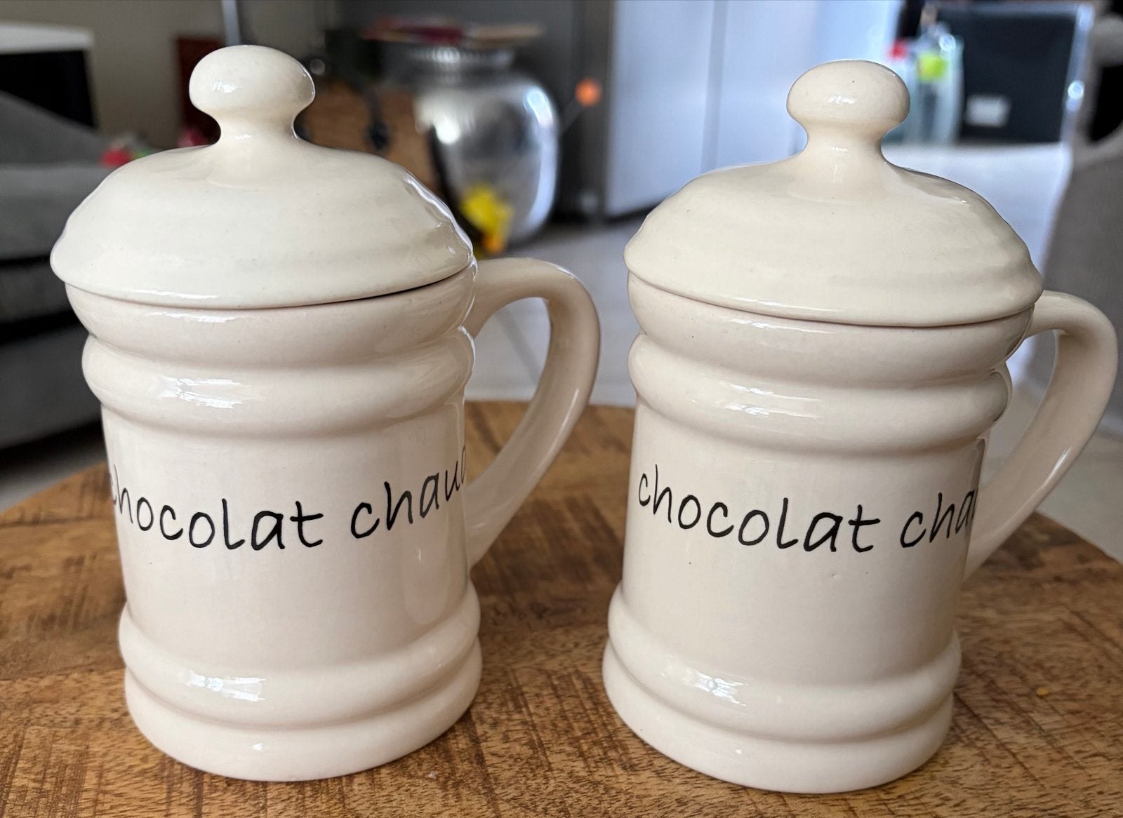 Riviera Maison Chocolat Chaud Mokken - Set van 2, Ophalen, Overige typen, Zo goed als nieuw, Steen/keramiek