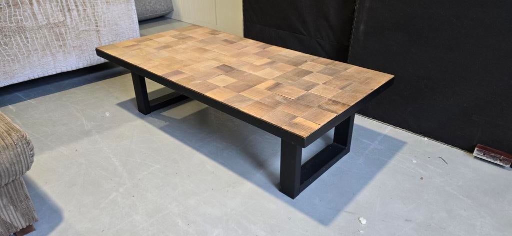 Towerliving Salontafel Zwart IJzer & Mangohout 160x60x40cm, Overige materialen, Gebruikt, Towerliving, Towerliving