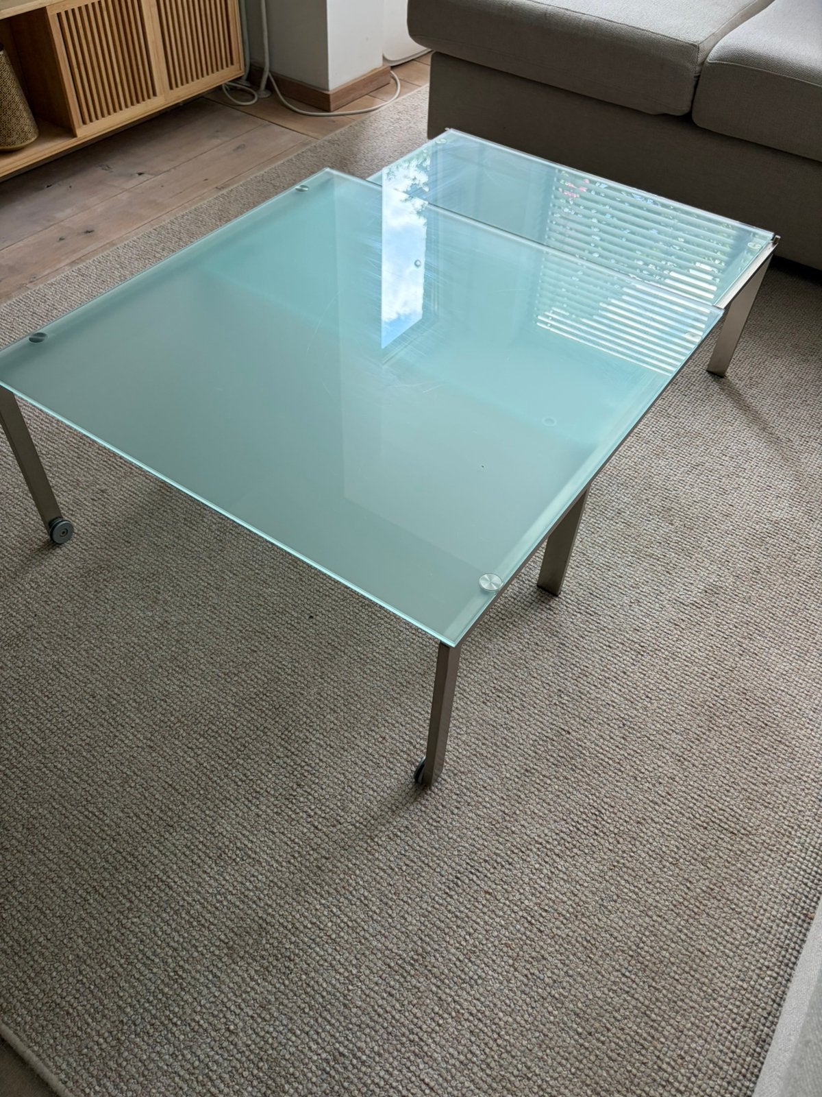 Vintage Italiaans design uitschuifbare salontafel 80x80, Ophalen, Zo goed als nieuw, Vierkant, 50 tot 100 cm