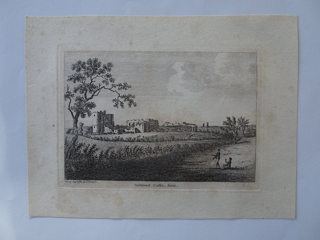 ets Saltwood castle Kent, Engeland, S. Hooper, 1784, Ophalen of Verzenden, Gravure, Origineel, Landschap