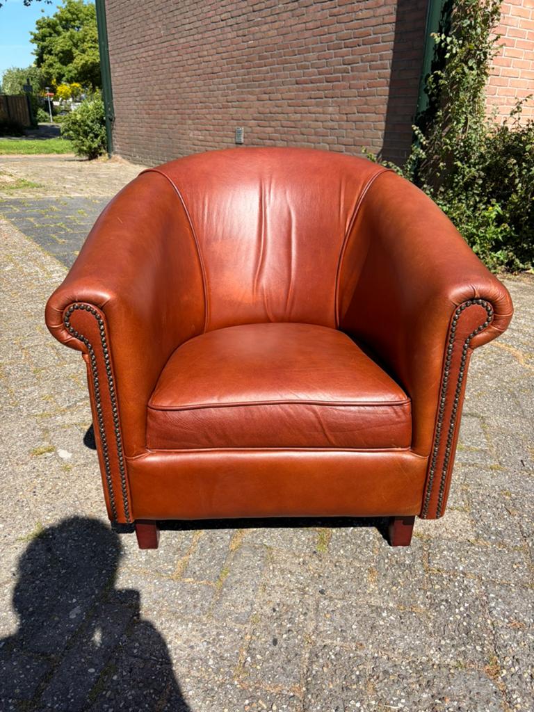 Rundleren club fauteuil nette staat, Ophalen of Verzenden, Zo goed als nieuw, 50 tot 75 cm, Leer
