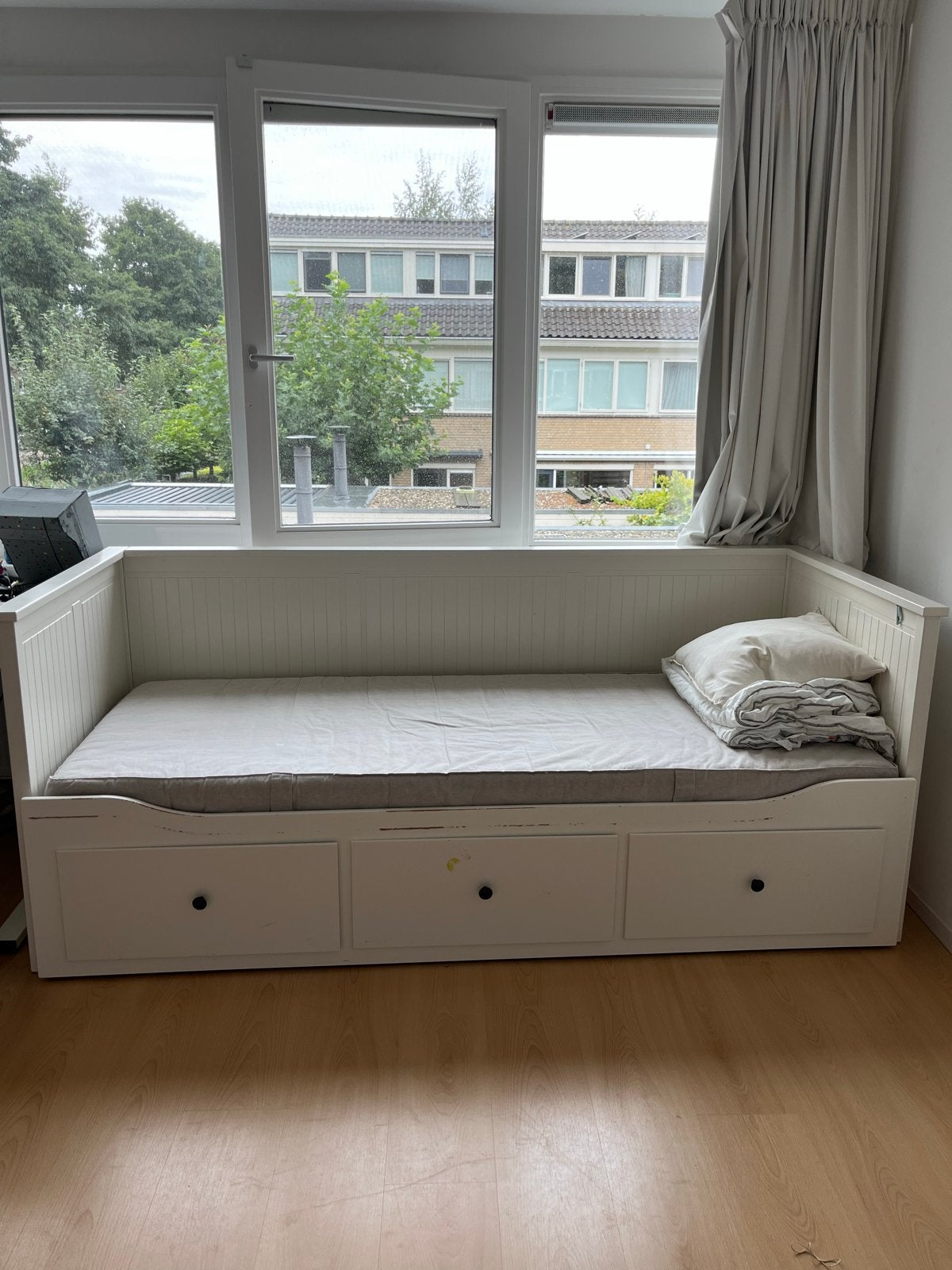 IKEA Hemnes bed 80x200 met 3 lades, + 2 mattrassen en kussen, Ophalen, Gebruikt, Eenpersoons, Wit