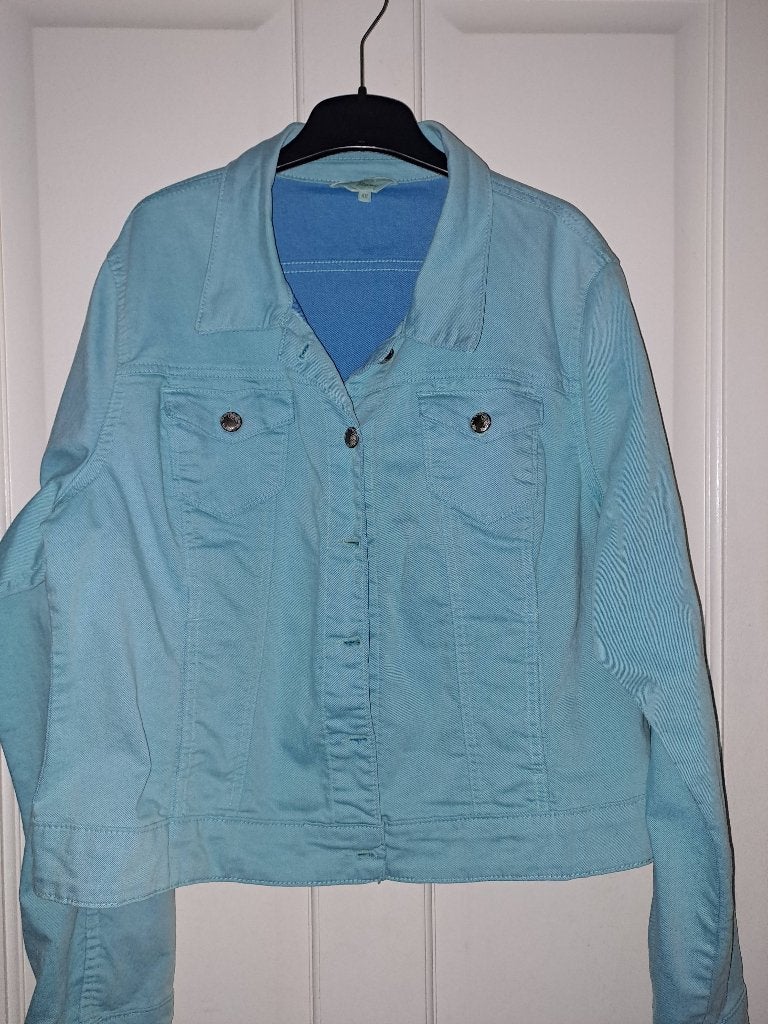 Jeans jack maat 48, Kleding | Dames, Ophalen, Blauw, Zo goed als nieuw, Jasje of Colbert