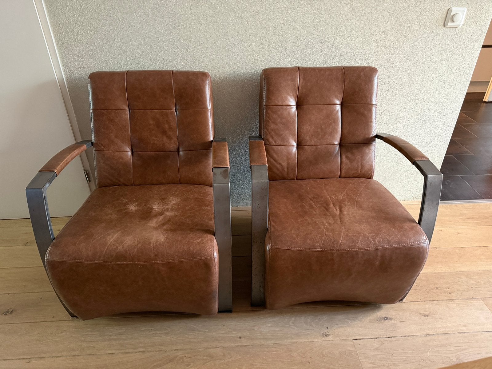 Lederen Goosens stoelen, Huis en Inrichting, Fauteuils, Ophalen, Gebruikt, Minder dan 75 cm, Leer