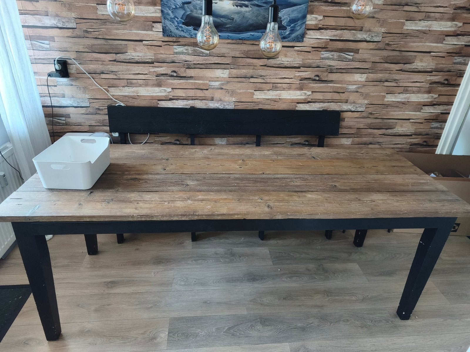 Houten eettafel met bijpassende bank, Huis en Inrichting, Tafels | Eettafels, Ophalen, Gebruikt, Rustic stijl, 200 cm of meer